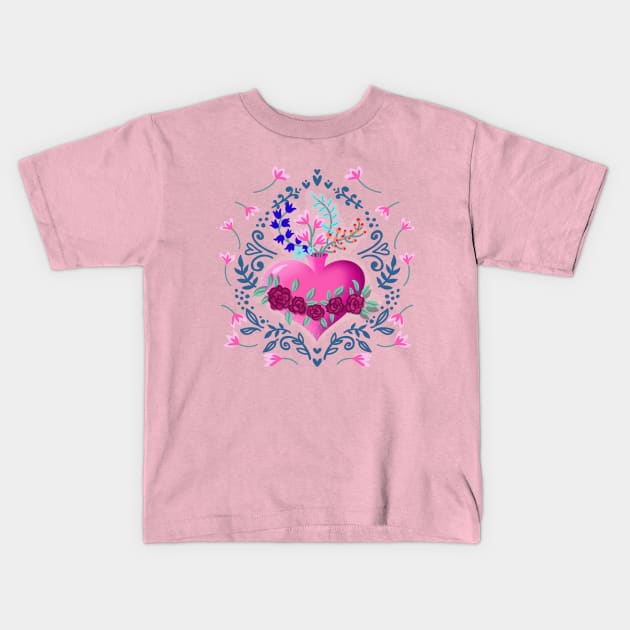 blooming heart Kids T-Shirt by Lamalou Design